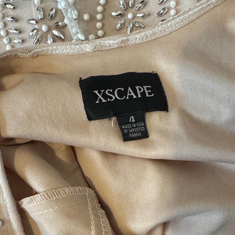 Xscape Blush Beaded Illusion Long Sleeve Sheath Dress - Picture 7 of 7